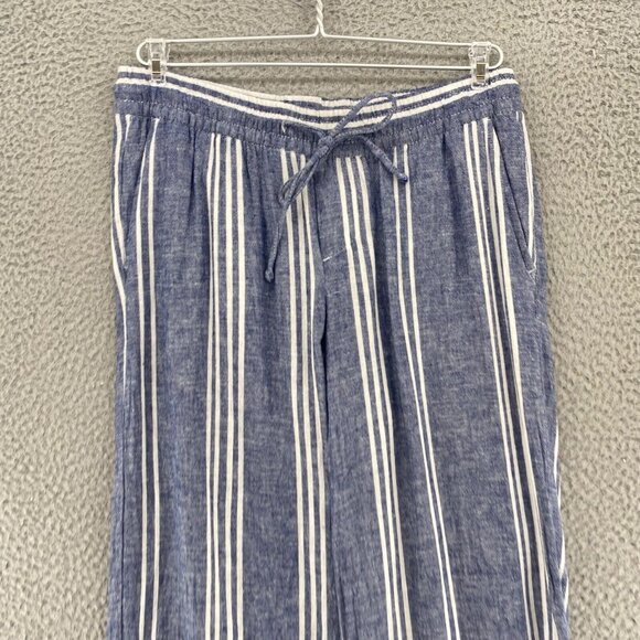 Old Navy Pants Womens Small Blue Striped Linen Blend Straight Leg Ankle Pull On - Picture 2 of 12